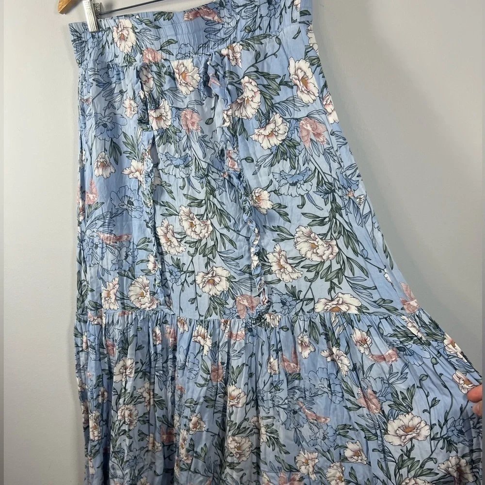 BYRD New York Midi Floral Bird Tiered Ruffle Skirt Large